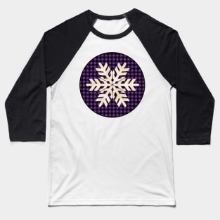 Snowflake silhouette over a black and violet tile pattern Baseball T-Shirt